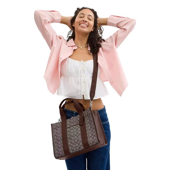 Coach Smith Tote Bag In Signature Jacquard / Silver / Oak / Maple Brown - Picture 3 of 6